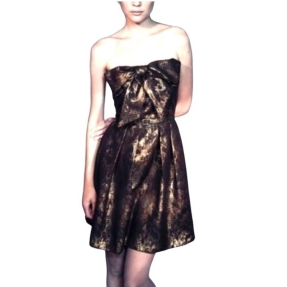Anthropologie eva franco 14 samhain metallic bronze evening party dress bow‎ #N